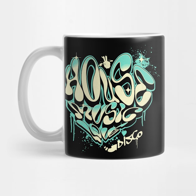 HOUSE MUSIC - Grafitti Love Heart (teal) by DISCOTHREADZ 